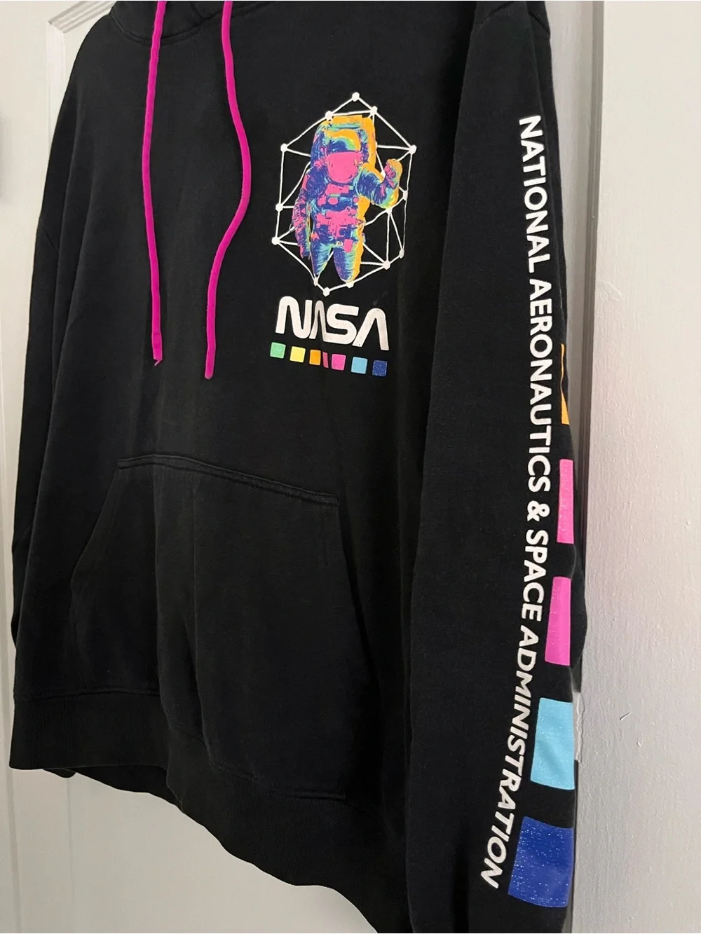 NASA Chemistry Black Crewneck Sweatshirt with Neon Astronaut Graphic